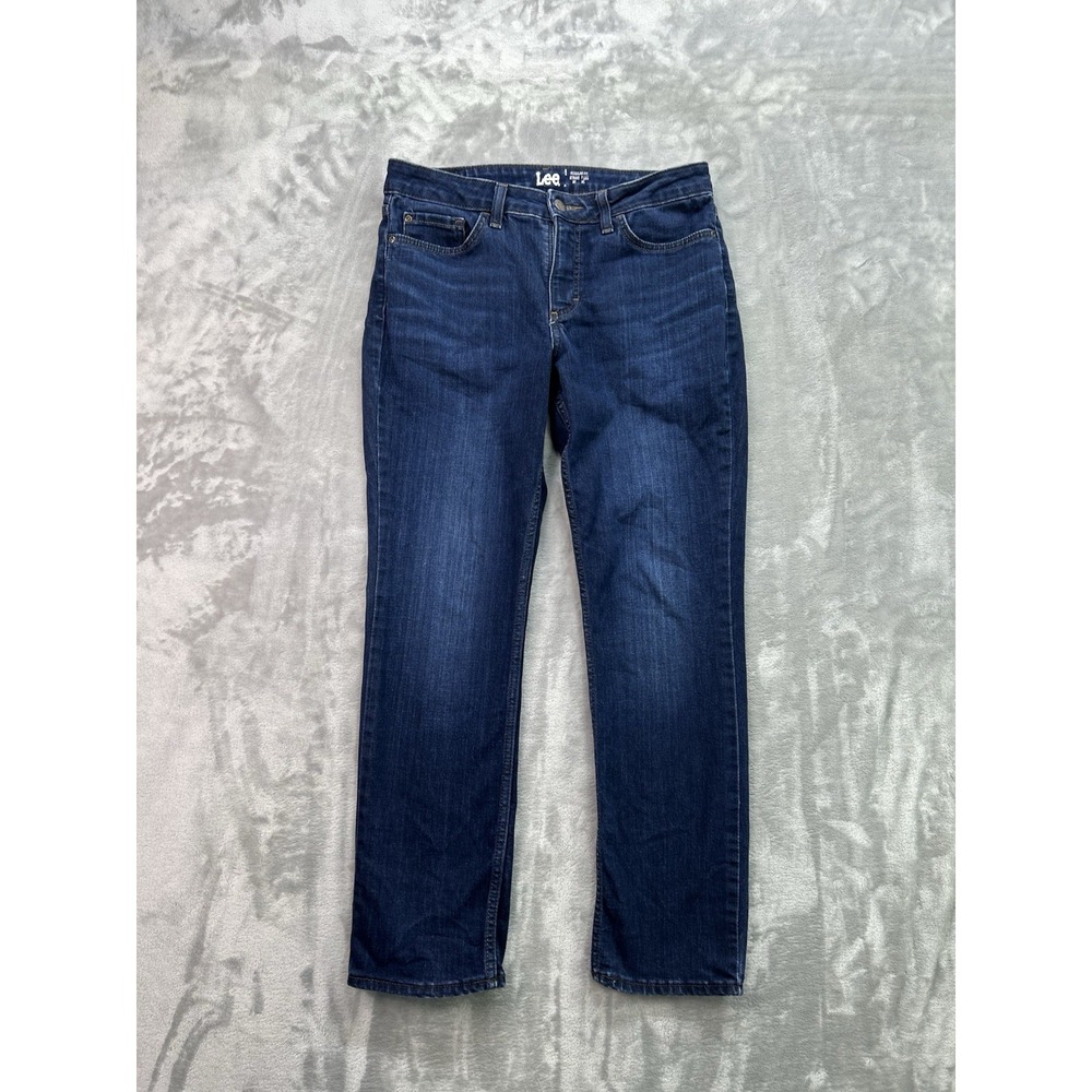 Lee Jeans Women Sz 10 M Dark Blue Regular Fit Mid Rise Straight Leg Whiskered